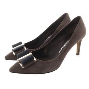 ヴァラ ベロア ポインテッドトゥ パンプス 6.5D グレージュ