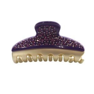 Alexandre De Paris ラインストーン ヘアクリップ ロゴ 紫 パープル ゴールド色 /SR26