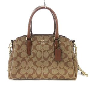 ミニ セージ キャリーオール 2Way ハンドバッグ ショルダー シグネチャー PVC レザー 茶 ブラウン