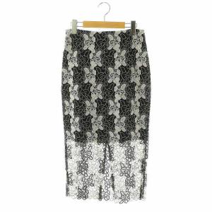 レーススカート タイトスカート ロング 0 ブラック ホワイト /DF OS