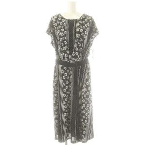 総柄 ノースリーブワンピース ロング 13+ ブラック ホワイト /ES OS