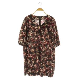 フロントリボン 総柄ワンピース ミニ 七分袖 13+ レッド /MY OS