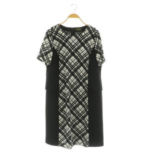 チェック 切替ワンピース ロング 半袖 13+ ブラック /MY OS