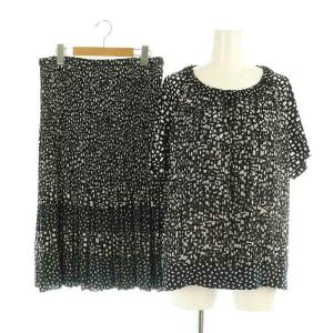 セットアップ上下 総柄 プリーツブラウス 半袖 プリーツスカート 13+ ブラック /MY OS