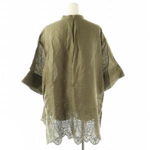 UNTITLED アイレットリネン ブラウス チュニック 刺繍 七分袖 2 カーキ /DF OS
