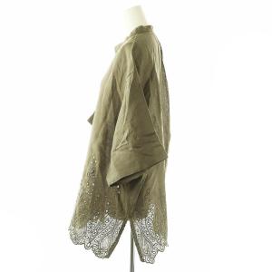UNTITLED アイレットリネン ブラウス チュニック 刺繍 七分袖 2 カーキ /DF OS