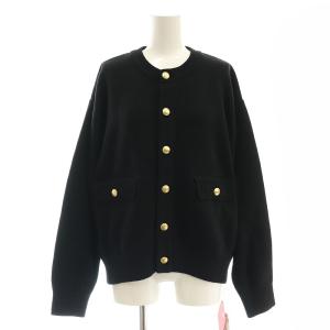 25SS スウェットライクニット金ボタンカーデ カーディガン ニット 長袖 F ブラック /HK OS