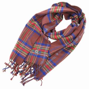 チェックマフラー ストール オーブ刺繍 ブラウン