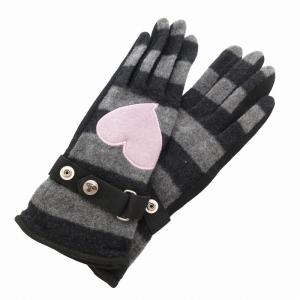 ニットグローブ ボーダー ハート オーブロゴ 刺繍 ブラック グレー