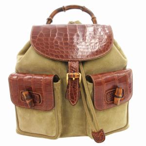 バンブーリュックサック 型押しレザー スエード カーキ ブラウン 003-58-0016-458