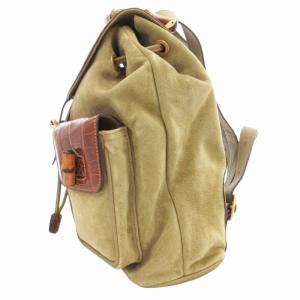 GUCCI バンブーリュックサック 型押しレザー スエード カーキ ブラウン 003-58-0016-458