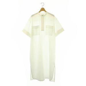 24AW バンドカラー ポケット 5S シャツワンピース 半袖 ロング プルオーバー 白 ホワイト /NR