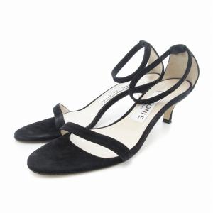 ストラップサンダル 本革 レザー スエード ヒール 37 黒 ブラック /UO SH