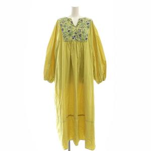 23SS サラサ柄ヨークマキシワンピース Free 黄緑 /MI OS SH