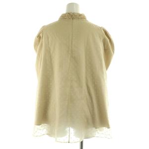 CELFORD ドットフロッキーフレアブラウス 長袖 ニット 切替 チュール リボン 38 ベージュ /MY OS