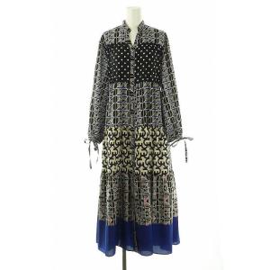 23SS キカコンビマキシワンピース 36 黒 マルチカラー