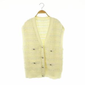 23AW ツイードVネックベスト ニット ボーダー 36 アイボリー シルバー色 /DO OS