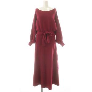 ロングフレアニットワンピース ウエストリボン 36 ビビットピンク /AQ OS