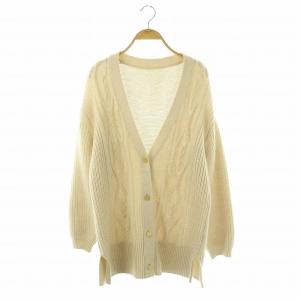 アラン畦ニットカーディガン Vネック モヘヤ混 36 オフホワイト /DO OS