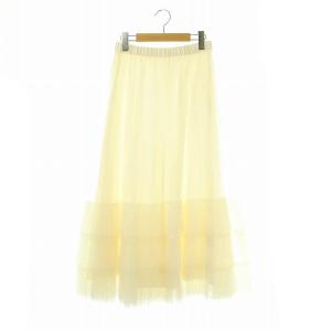 24SS ボリュームチュールスカート フレア ロング プリーツ 36 アイボリー /CX OS