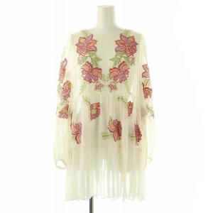23SS ティアード刺繍トップブラウス チュニック シアー 36 オフホワイト マルチカラー /DO OS