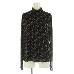 23AW ビットプリントチュールトップ カットソー 長袖 ハイネック 36 ブラック /MY OS