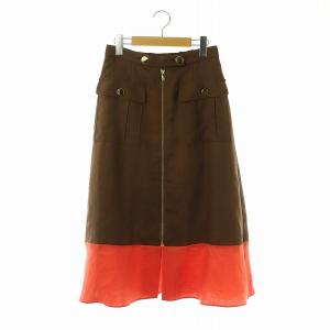 24SS バイカラージップスカート ロング フレア 38 ブラウン レッド /DO OS