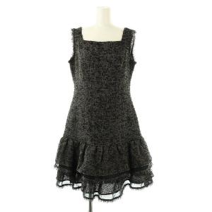 TISSUE ツイード スクエアネック ワンピース ノースリーブ モヘヤ混 38 ブラック /ES OS