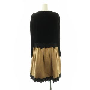 M'S GRACY ベロア 切替 ワンピース ひざ丈 40 ブラック キャメル /DF OS