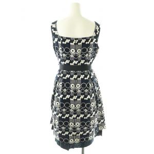 M'S GRACY ノースリーブ 総柄刺繍 ワンピース ひざ丈 40 ネイビー ホワイト /DF OS