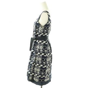 M'S GRACY ノースリーブ 総柄刺繍 ワンピース ひざ丈 40 ネイビー ホワイト /DF OS