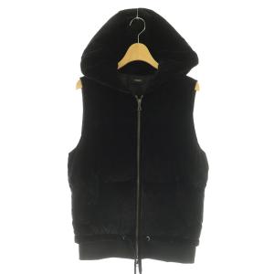 PUFFER VELVET ECTOR ベルベットダウンベスト フード ジップアップ S ブラック /MY