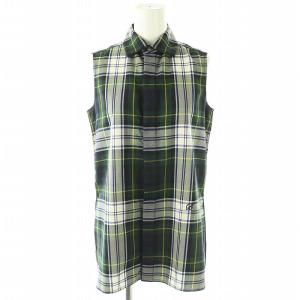 シャツ ブラウス スタンドカラー チェック XS 緑 グリーン 白 ホワイト /AT OS