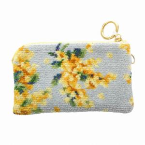 タグ付き ミモザソラーレ ミニポーチ インバッグ 花柄 ジップ 青 ブルー 黄 イエロー /FF