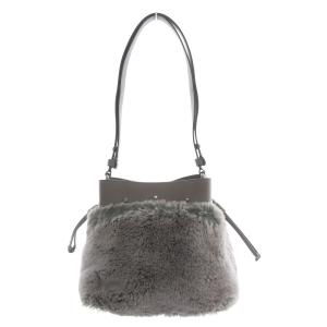 ショルダーバッグ ワンショルダー 斜め掛け 巾着 ファー レザー グレー /YO21
