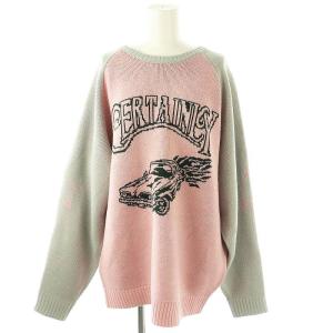24AW グランジラグランルーズニット セーター M ピンク グレー /MI OS