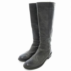 ロングブーツ 本革 レザー ラウンドトゥ 38 黒 ブラック /UO