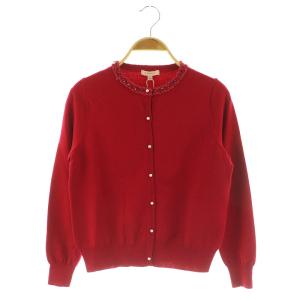 22AW 洗える ANGELA カーディガン ニット 長袖 レース ビジュー パールボタン XS レッド