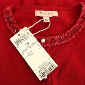 TOCCA 22AW 洗える ANGELA カーディガン ニット 長袖 レース ビジュー パールボタン XS レッド