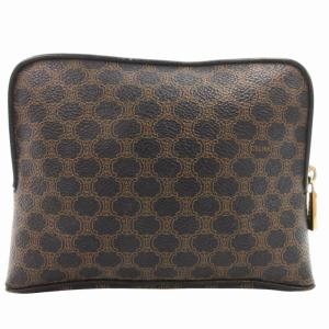 CELINE ミニポーチ 小物入れ ロゴ マカダム柄 PVC 黒 ブラック 茶 ブラウン /GV