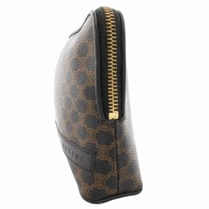 CELINE ミニポーチ 小物入れ ロゴ マカダム柄 PVC 黒 ブラック 茶 ブラウン /GV
