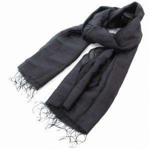 美品 ストール スカーフ 大判 フリンジ シルク 黒 ブラック /AE