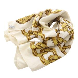 チェーン シルクスカーフ 総柄 白 ホワイト 黄色 イエロー /SR29 OH