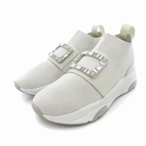 プラス ニットソックススニーカー ビジューバックル 厚底 22.5cm アイボリー /UO