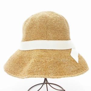 FURLA 美品 ペーパーブレード中つばハット リボン S M ベージュ /UO