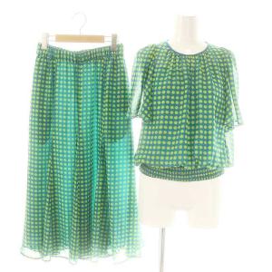 Konpeito セットアップ ドットプリント シアーブラウス フレアスカート ブルーグリーン ライトグリーン