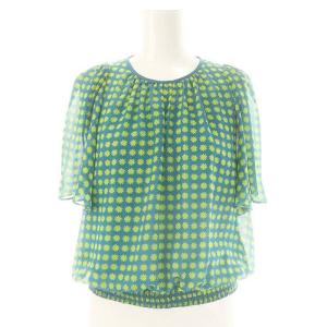 Tiara Konpeito セットアップ ドットプリント シアーブラウス フレアスカート ブルーグリーン ライトグリーン