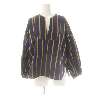 ストライプスキッパーブラウス 長袖 F ネイビー マスタード /DO OS