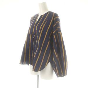 TICCA ストライプスキッパーブラウス 長袖 F ネイビー マスタード /DO OS