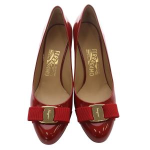 Salvatore Ferragamo ヴァラ パテントレザー パンプス ピンヒール 6.5D 赤 レッド /SR15
